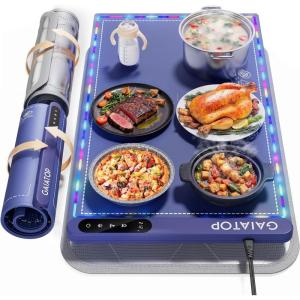 Gaiatop Warming Mat for Food with Trivet & Light, Plateful Food Warming Mats for Countertop, 6 Temp Level, 6 Timer Settings, Full-Surface Fast Heating, Portable Silicone Food Warmer for Parties Buffet(Blue)