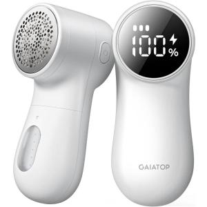 GAIATOP Fabric Shaver Rechargeable Lint Remover 3 Speeds Sweater Defuzzer, Cute Digital Screen Large Storage 6-Leaf Blades, Fuzz Pills Bobbles Trimmer for Clothes Furniture Bedclothes White 1 pcs