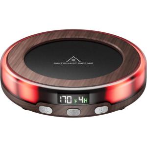 Gaiatop Coffee Mug Warmer for Desk, 3 Temp Settings, 2-9Hrs Timer, 3 Colorful Romantic Atmosphere Light Modes, Stocking Stuffers, Beverage Heating Plate with Digital Display for Candle Tea Milk Wood(Wood)