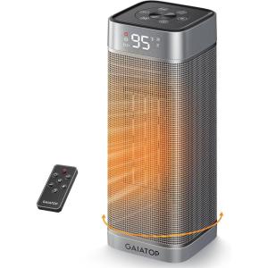 Gaiatop Space Heaters for Indoor Use, Portable Electric Heater with Thermostat, 1500W PTC Ceramic Room Heater with Remote, 5 Modes, 60° Oscillating, 12H Timer Fast Heating Bedroom Office Bathroom Home(Silver)
