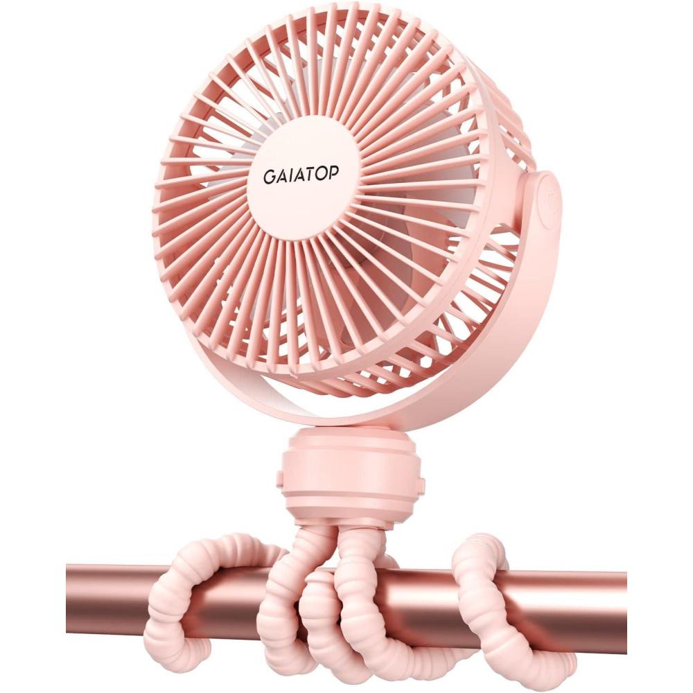 imageGaiatop Mini Portable Stroller Fan Battery Operated Small Clip on Detachable 3 Speed Rechargeable 360 Rotate Flexible Tripod Better Cooling for Car Seat Crib Treadmill Travel Blackpink