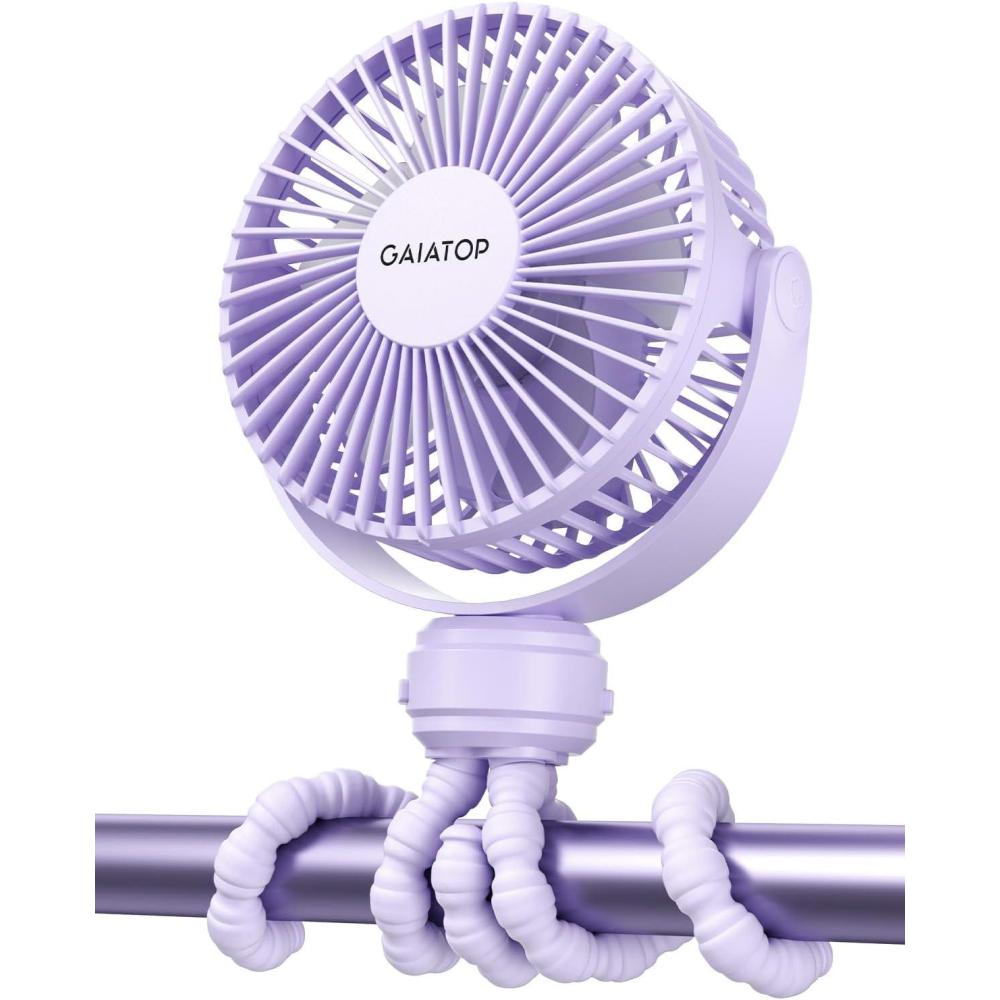 imageGaiatop Mini Portable Stroller Fan Battery Operated Small Clip on Detachable 3 Speed Rechargeable 360 Rotate Flexible Tripod Better Cooling for Car Seat Crib Treadmill Travel Blackpurple