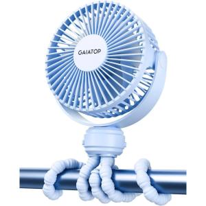 Gaiatop Mini Portable Stroller Fan, Battery Operated Small Clip on, Detachable 3 Speed Rechargeable, 360° Rotate Flexible Tripod Better Cooling for Car Seat Crib Treadmill Travel Black(blue)