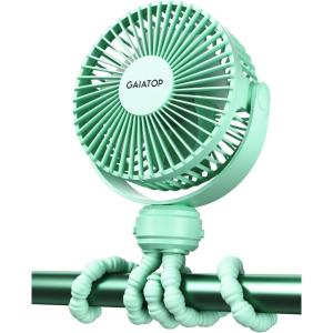 Gaiatop Mini Portable Stroller Fan, Battery Operated Small Clip on, Detachable 3 Speed Rechargeable, 360° Rotate Flexible Tripod Better Cooling for Car Seat Crib Treadmill Travel Black(green)