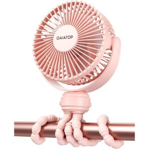 Gaiatop Mini Portable Stroller Fan, Battery Operated Small Clip on, Detachable 3 Speed Rechargeable, 360° Rotate Flexible Tripod Better Cooling for Car Seat Crib Treadmill Travel Black(pink)