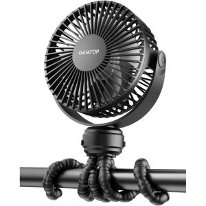 Gaiatop Mini Portable Stroller Fan, Battery Operated Small Clip on, Detachable 3 Speed Rechargeable, 360° Rotate Flexible Tripod Better Cooling for Car Seat Crib Treadmill Travel Black(black)