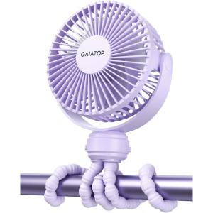 Gaiatop Mini Portable Stroller Fan, Battery Operated Small Clip on, Detachable 3 Speed Rechargeable, 360° Rotate Flexible Tripod Better Cooling for Car Seat Crib Treadmill Travel Black(purple)