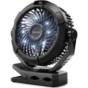 Gaiatop Portable Camping Fan with LED Lantern, 360°Rotation and Clip on for Desk, 4000mAh USB Rechargeable Battery Powered, Digital Display and Hanging Hook for Tent Outdoor Travel Bedroom Black(Black)