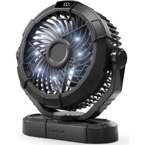 Gaiatop Portable Camping Fan with LED Lantern, Power Display 360° Head Rotation, Hanging Hook for Tent, 3 Speed Quiet Rechargeable, 4000mAh Battery Operated USB Fans for Indoor Outdoor Travel Black(Black)