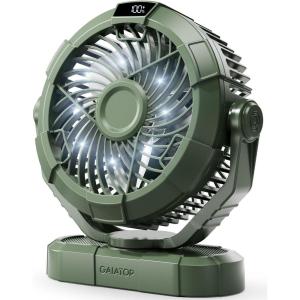 Gaiatop Portable Camping Fan with LED Lantern, Power Display 360° Head Rotation, Hanging Hook for Tent, 3 Speed Quiet Rechargeable, 4000mAh Battery Operated USB Fans for Indoor Outdoor Travel Black(Green)