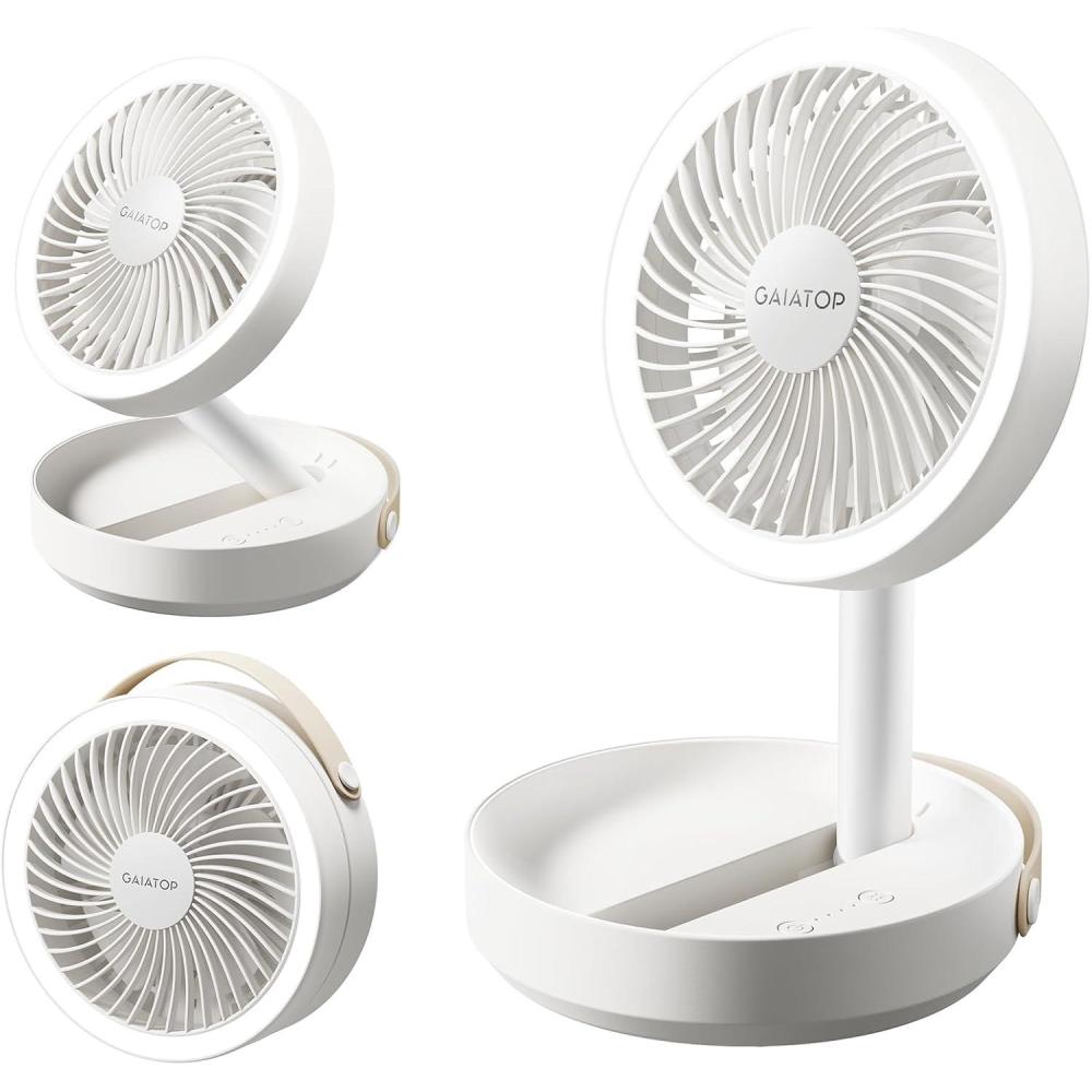 imageGaiatop Foldable Small Desk Fan with LED Night Light Wireless 6000mAh Battery Powered Portable Fan USB Rechargeable Bedroom Office Dorm Travel Camping Cruise Essentials Gifts for Women Men BlackWhite