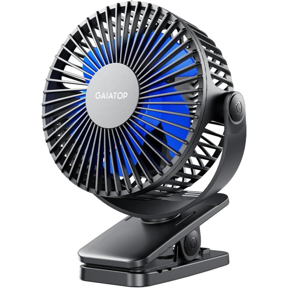 imageGaiatop Portable Clip on Fan Battery Operated Small Powerful 3 Speed Quiet 360 Rotate USB Rechargeable Mini Personal Cooling Fan for Desk Table Home Office Stroller Camping Women Gifts Light Blueblack blue