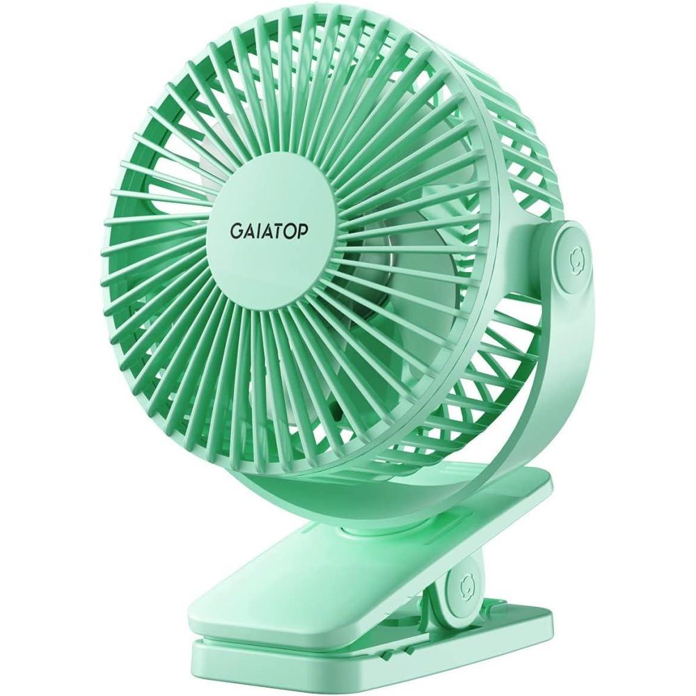 imageGaiatop Portable Clip on Fan Battery Operated Small Powerful 3 Speed Quiet 360 Rotate USB Rechargeable Mini Personal Cooling Fan for Desk Table Home Office Stroller Camping Women Gifts Light Bluegreen