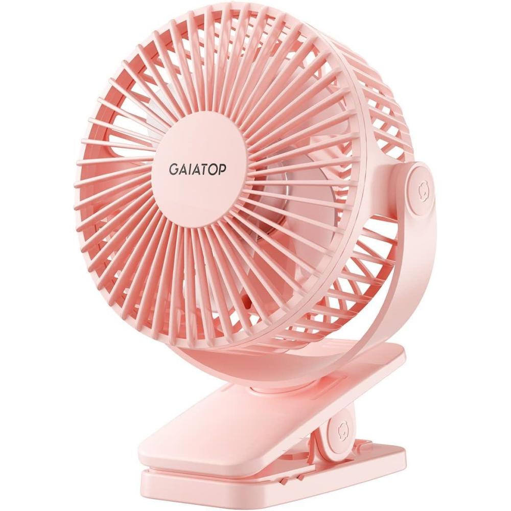 imageGaiatop Portable Clip on Fan Battery Operated Small Powerful 3 Speed Quiet 360 Rotate USB Rechargeable Mini Personal Cooling Fan for Desk Table Home Office Stroller Camping Women Gifts Light Bluepink