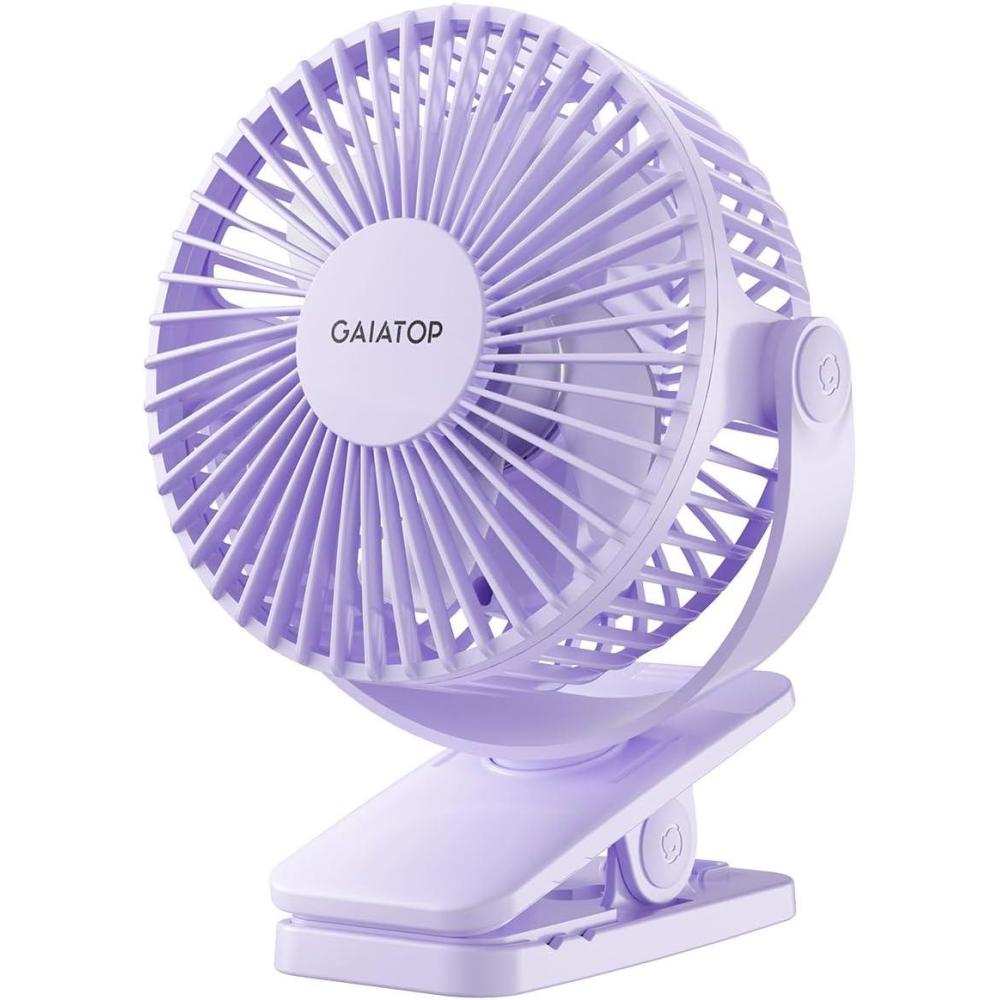 imageGaiatop Portable Clip on Fan Battery Operated Small Powerful 3 Speed Quiet 360 Rotate USB Rechargeable Mini Personal Cooling Fan for Desk Table Home Office Stroller Camping Women Gifts Light Bluelight purple