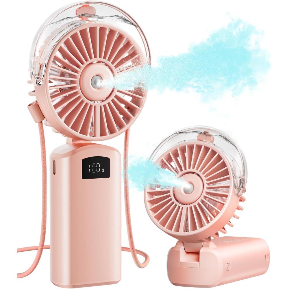 imageGaiatop Portable Misting Fan 180 Foldable Handheld 3 Speeds USB Rechargeable Spray Water Mist with LED Digital Display Personal Cooling Mini Hand Fans for Travel Concert Outdoor Navy BluePink
