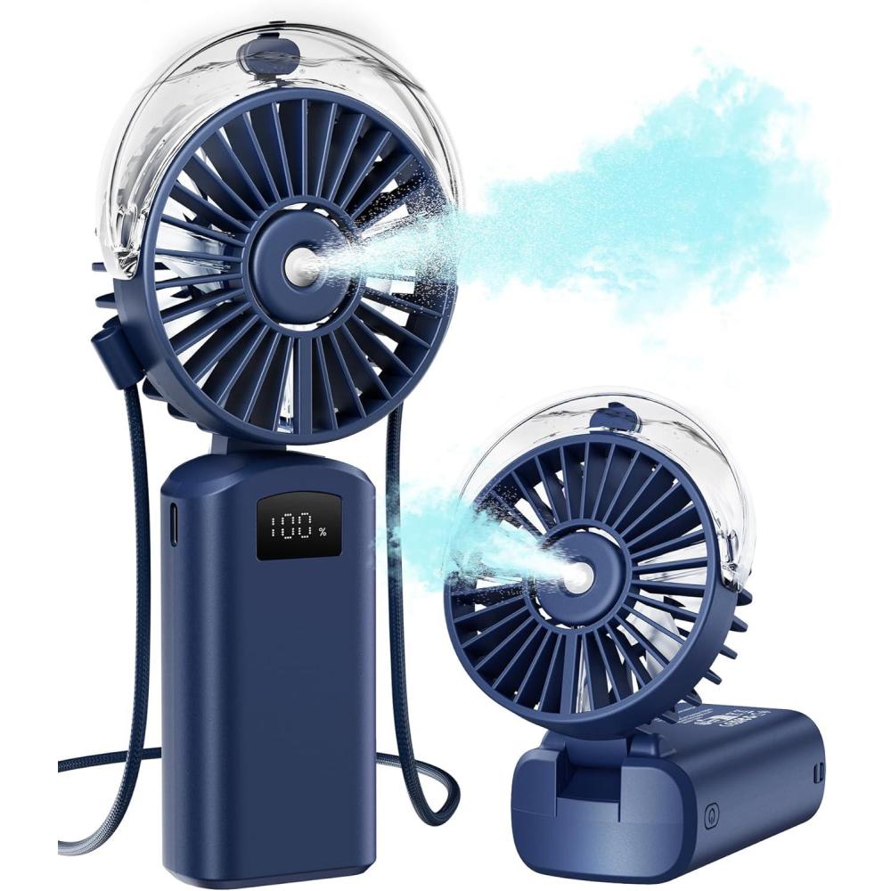 imageGaiatop Portable Misting Fan 180 Foldable Handheld 3 Speeds USB Rechargeable Spray Water Mist with LED Digital Display Personal Cooling Mini Hand Fans for Travel Concert Outdoor Navy BlueNavy Blue