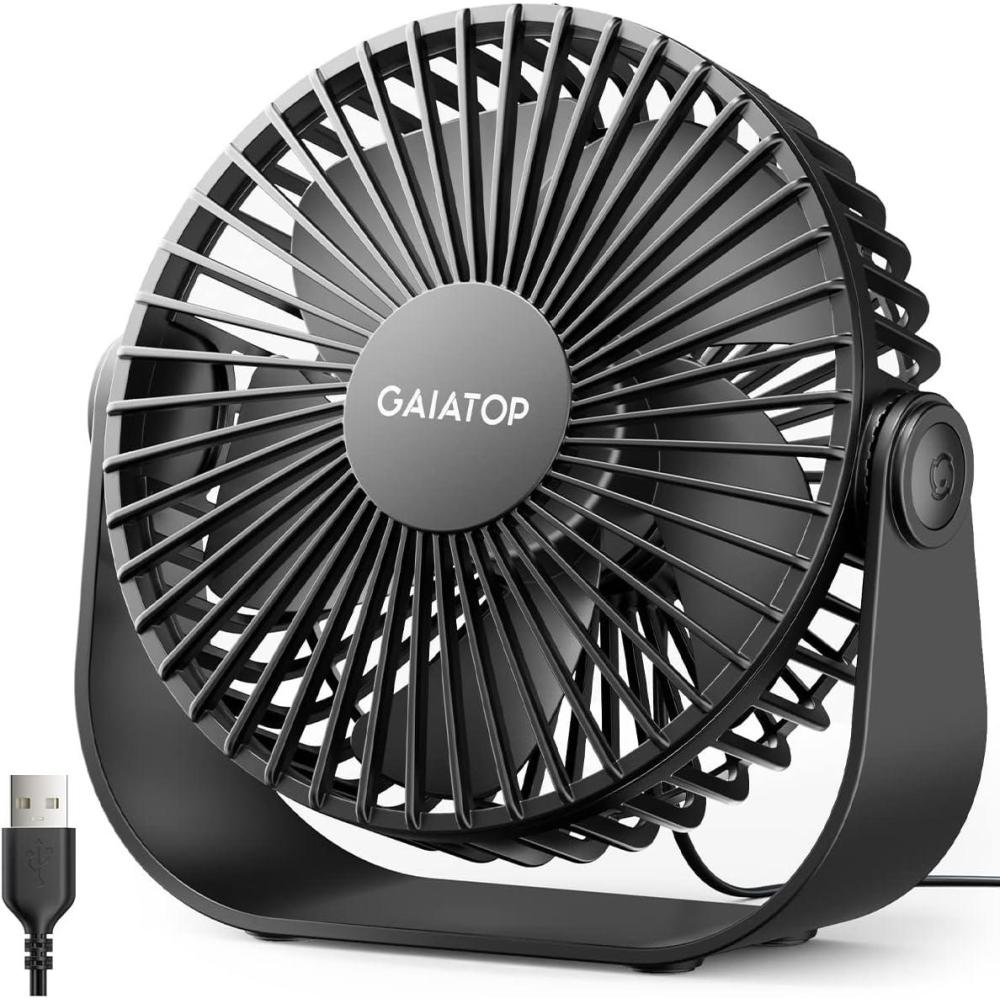 imageGaiatop USB Desk Fan 3 Speeds Strong Airflow 55 Inch Portable 90 Rotate Quiet Cooling Small Personal Table Fans for Bedroom Home Office Travel BlackBlack
