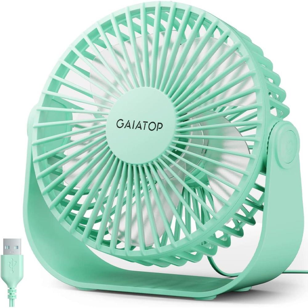 imageGaiatop USB Desk Fan 3 Speeds Strong Airflow 55 Inch Portable 90 Rotate Quiet Cooling Small Personal Table Fans for Bedroom Home Office Travel BlackGreen