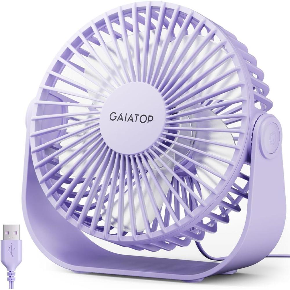 imageGaiatop USB Desk Fan 3 Speeds Strong Airflow 55 Inch Portable 90 Rotate Quiet Cooling Small Personal Table Fans for Bedroom Home Office Travel BlackPurple