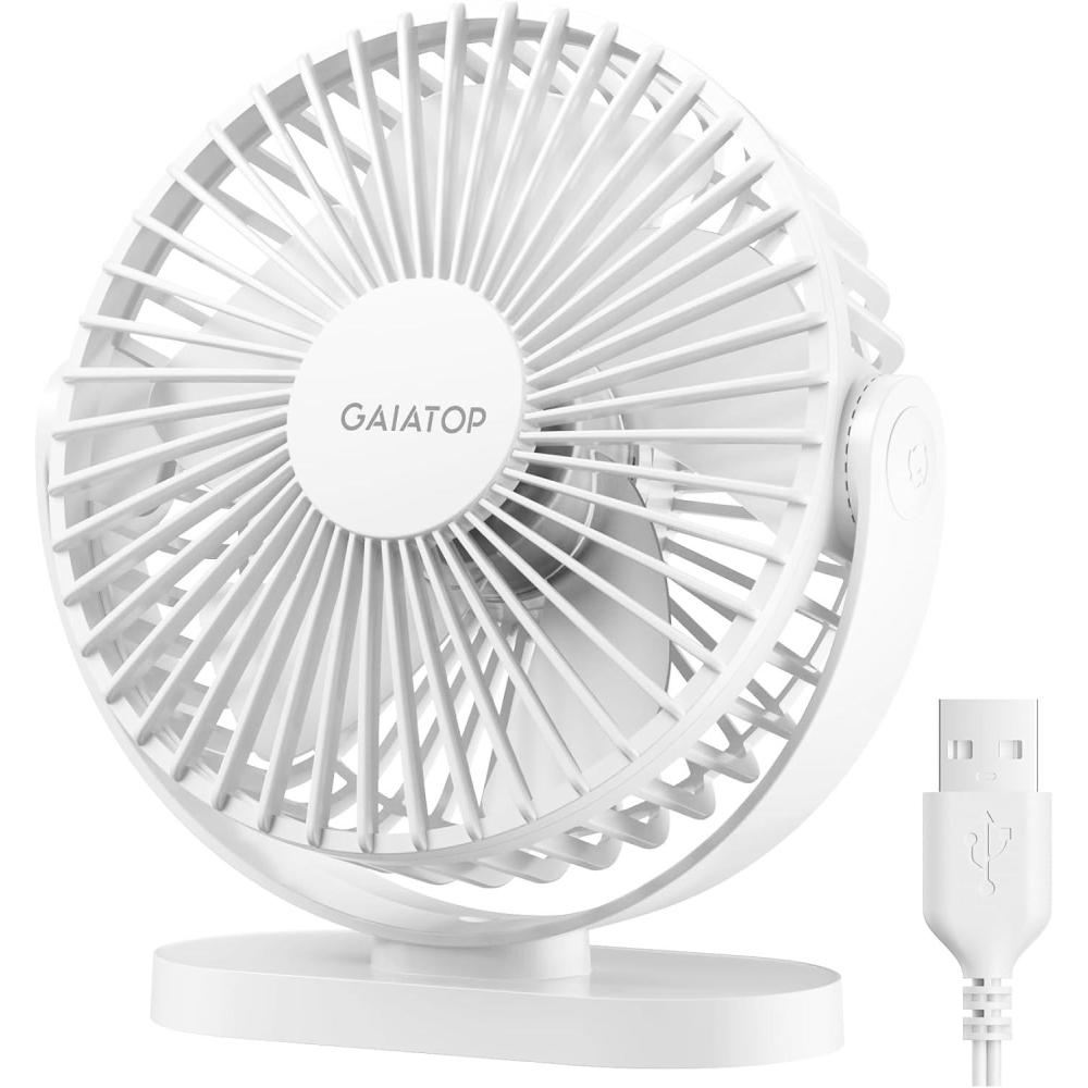 imageGaiatop USB Desk Fan 55 Inch Small Quiet Powerful 3 Speeds 90 Rotate Personal Mini Portable Desktop Table Fans Cooling for Home Office Car Travel Indoor Outdoor PinkWhite