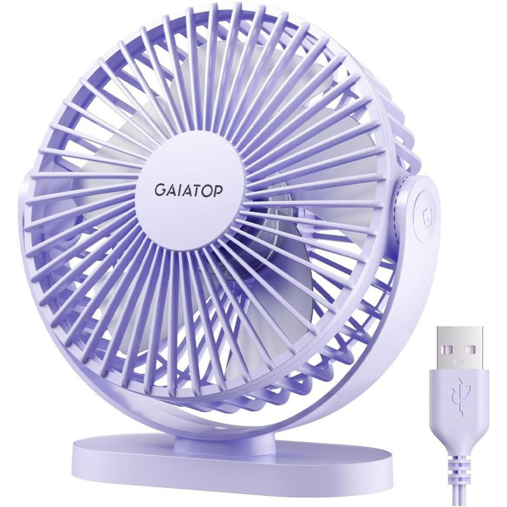 imageGaiatop USB Desk Fan 55 Inch Small Quiet Powerful 3 Speeds 90 Rotate Personal Mini Portable Desktop Table Fans Cooling for Home Office Car Travel Indoor Outdoor PinkPurple