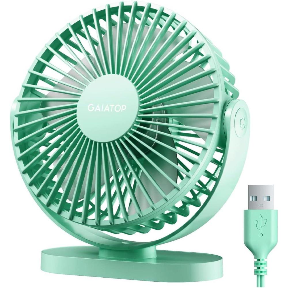 imageGaiatop USB Desk Fan 55 Inch Small Quiet Powerful 3 Speeds 90 Rotate Personal Mini Portable Desktop Table Fans Cooling for Home Office Car Travel Indoor Outdoor PinkGreen