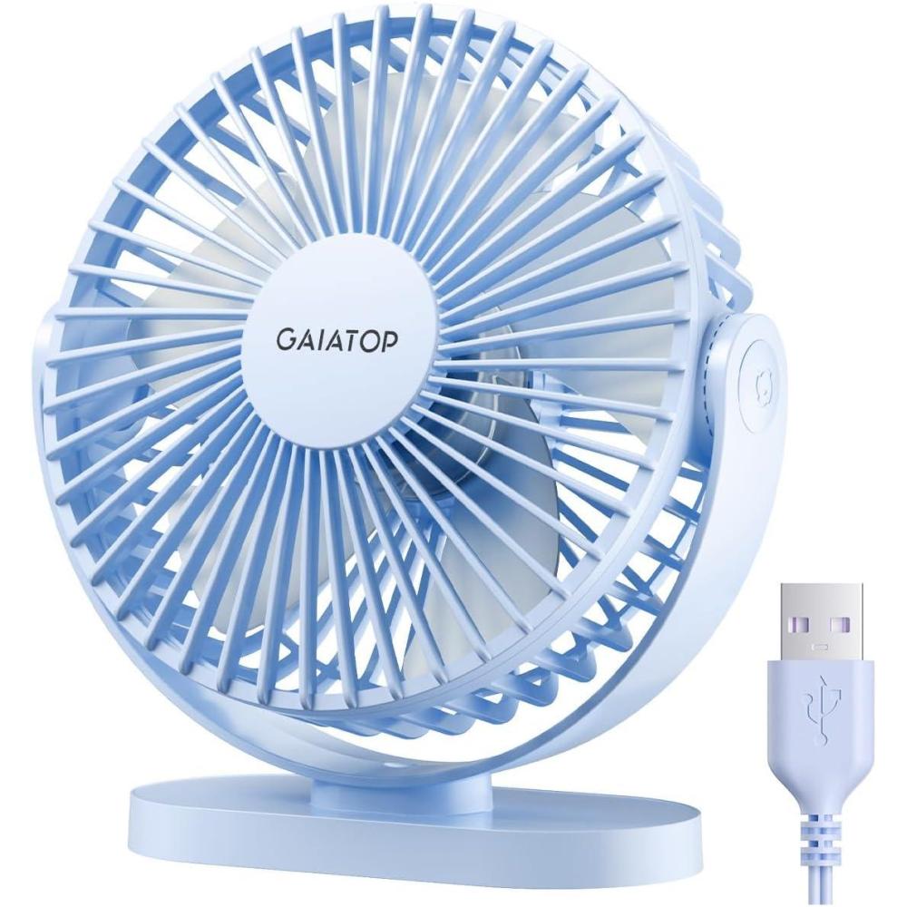 imageGaiatop USB Desk Fan 55 Inch Small Quiet Powerful 3 Speeds 90 Rotate Personal Mini Portable Desktop Table Fans Cooling for Home Office Car Travel Indoor Outdoor PinkBlue