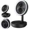Gaiatop Foldable Small Desk Fan with LED Night Light, Wireless 6000mAh Battery Powered Portable Fan USB Rechargeable, Bedroom Office Dorm Travel Camping Cruise Essentials, Gifts for Women Men, Black(Black)