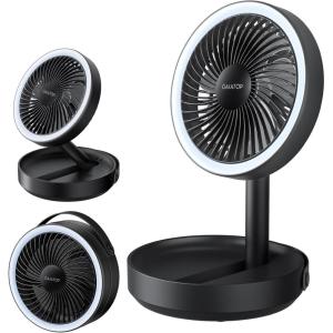 Gaiatop Foldable Small Desk Fan with LED Night Light, Wireless 6000mAh Battery Powered Portable Fan USB Rechargeable, Bedroom Office Dorm Travel Camping Cruise Essentials, Gifts for Women Men, Black(Black)