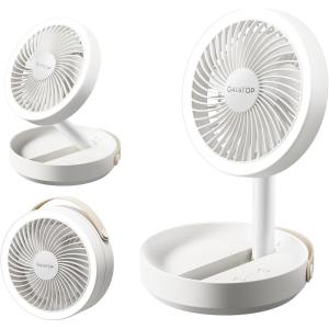 Gaiatop Foldable Small Desk Fan with LED Night Light, Wireless 6000mAh Battery Powered Portable Fan USB Rechargeable, Bedroom Office Dorm Travel Camping Cruise Essentials, Gifts for Women Men, Black(White)