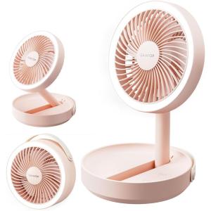 Gaiatop Foldable Small Desk Fan with LED Night Light, Wireless 6000mAh Battery Powered Portable Fan USB Rechargeable, Bedroom Office Dorm Travel Camping Cruise Essentials, Gifts for Women Men, Black(Pink)