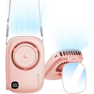 Gaiatop Mini Neck Fan, Rechargeable Handheld Desk Use, LED Power Display 3 Speed 360°Rotate Mirror for Lash Makeup, Cute Camera Design Small Portable USB Fans Personal Cooling Travel Essentials(Pink)