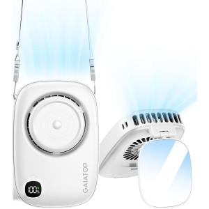 Gaiatop Mini Neck Fan, Rechargeable Handheld Desk Use, LED Power Display 3 Speed 360°Rotate Mirror for Lash Makeup, Cute Camera Design Small Portable USB Fans Personal Cooling Travel Essentials(White)