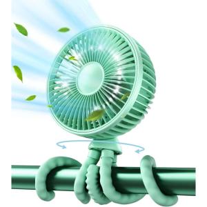 Gaiatop Oscillating Baby Stroller Fan with LED Night Light, 4 Speeds Cooling Rechargeable 360° Rotate Clip On, Battery Operated Small Portable Fans for Car Seat Crib Treadmill Travel(Green)