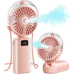 Gaiatop Portable Misting Fan, 180° Foldable Handheld, 3 Speeds USB Rechargeable, Spray Water Mist with LED Digital Display, Personal Cooling Mini Hand Fans for Travel, Concert, Outdoor, Navy Blue(Pink)
