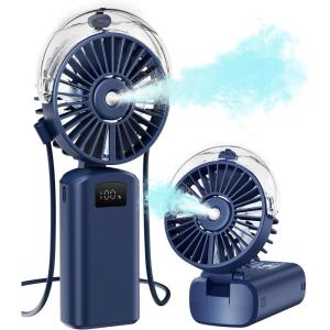 Gaiatop Portable Misting Fan, 180° Foldable Handheld, 3 Speeds USB Rechargeable, Spray Water Mist with LED Digital Display, Personal Cooling Mini Hand Fans for Travel, Concert, Outdoor, Navy Blue(Navy Blue)