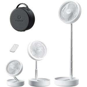Gaiatop Portable Pedestal Fan 16000mAh Battery [Max 74h Runtime], Foldable Oscillating Standing Fan, Collapsible Desk Fans, LED Light, Case & Remote Control, 4 Speeds for Outdoor Travel Camping Office(White)