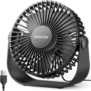 Gaiatop USB Desk Fan, 3 Speeds Strong Airflow, 5.5 Inch Portable 90° Rotate Quiet Cooling, Small Personal Table Fans for Bedroom Home Office Travel Black(Black)