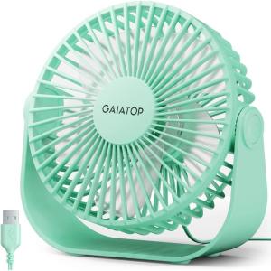 Gaiatop USB Desk Fan, 3 Speeds Strong Airflow, 5.5 Inch Portable 90° Rotate Quiet Cooling, Small Personal Table Fans for Bedroom Home Office Travel Black(Green)
