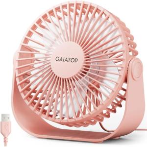 Gaiatop USB Desk Fan, 3 Speeds Strong Airflow, 5.5 Inch Portable 90° Rotate Quiet Cooling, Small Personal Table Fans for Bedroom Home Office Travel Black(Pink)