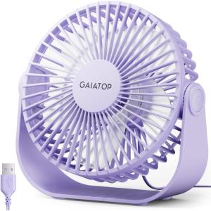 Gaiatop USB Desk Fan, 3 Speeds Strong Airflow, 5.5 Inch Portable 90° Rotate Quiet Cooling, Small Personal Table Fans for Bedroom Home Office Travel Black(Purple)