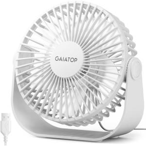 Gaiatop USB Desk Fan, 3 Speeds Strong Airflow, 5.5 Inch Portable 90° Rotate Quiet Cooling, Small Personal Table Fans for Bedroom Home Office Travel Black(White)