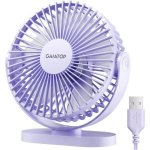 Gaiatop USB Desk Fan, 5.5 Inch Small Quiet Powerful 3 Speeds 90° Rotate, Personal Mini Portable Desktop Table Fans, Cooling for Home Office Car Travel Indoor Outdoor Pink(Purple)