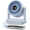 Gaiatop Portable Quiet Desk Fan with Power Bank, 6000mAh Rechargeable Battery Fan with RGB Ring, 18Hrs Runtime, 5-Speed Strong Wind, Bedroom Office Desk Accessories, Gifts for Women Men Teens, Silver(Blue)