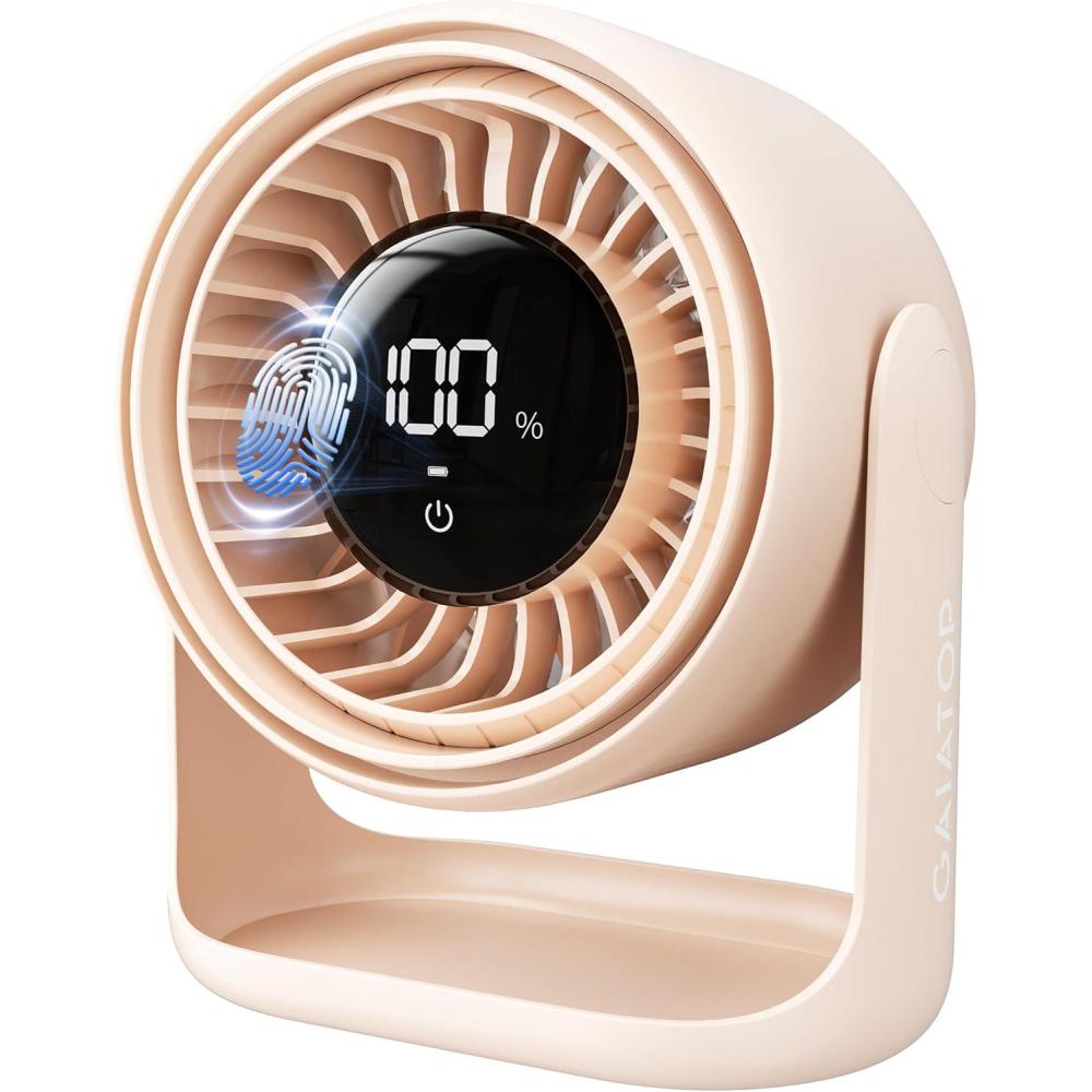 image:imageGaiatop Desk Fan with Touch Control 4000mAh Battery 5 Speeds Ultra Quiet Bedroom Fan with LED Display 90 Tilt 77 Inch USBC Rechargeable Desktop Fan for Dorm Office Room Home Office BlackPink