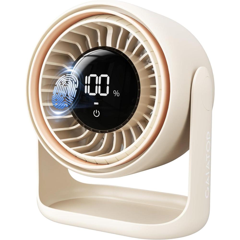 image:imageGaiatop Desk Fan with Touch Control 4000mAh Battery 5 Speeds Ultra Quiet Bedroom Fan with LED Display 90 Tilt 77 Inch USBC Rechargeable Desktop Fan for Dorm Office Room Home Office BlackWhite Beige