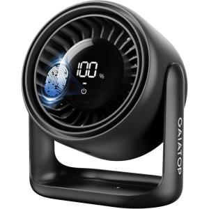 Gaiatop Desk Fan with Touch Control, 4000mAh Battery, 5 Speeds Ultra Quiet Bedroom Fan with LED Display, 90° Tilt, 7.7 Inch USB-C Rechargeable Desktop Fan for Dorm Office Room Home Office, Black(Black)