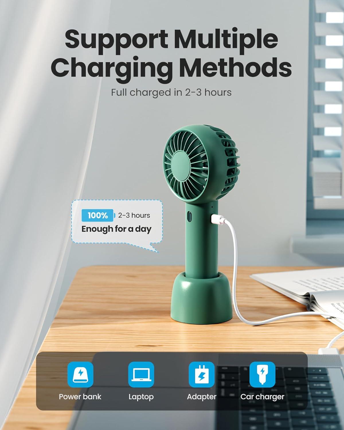 image:imageGaiatop Mini Portable Fan Small and Powerful Cute Design 3 Speed Personal Handheld fan and Desktop with Base Lightweight USB Rechargeable for Travel Lash Makeup Girl Women Summer Gift GreenNavy green