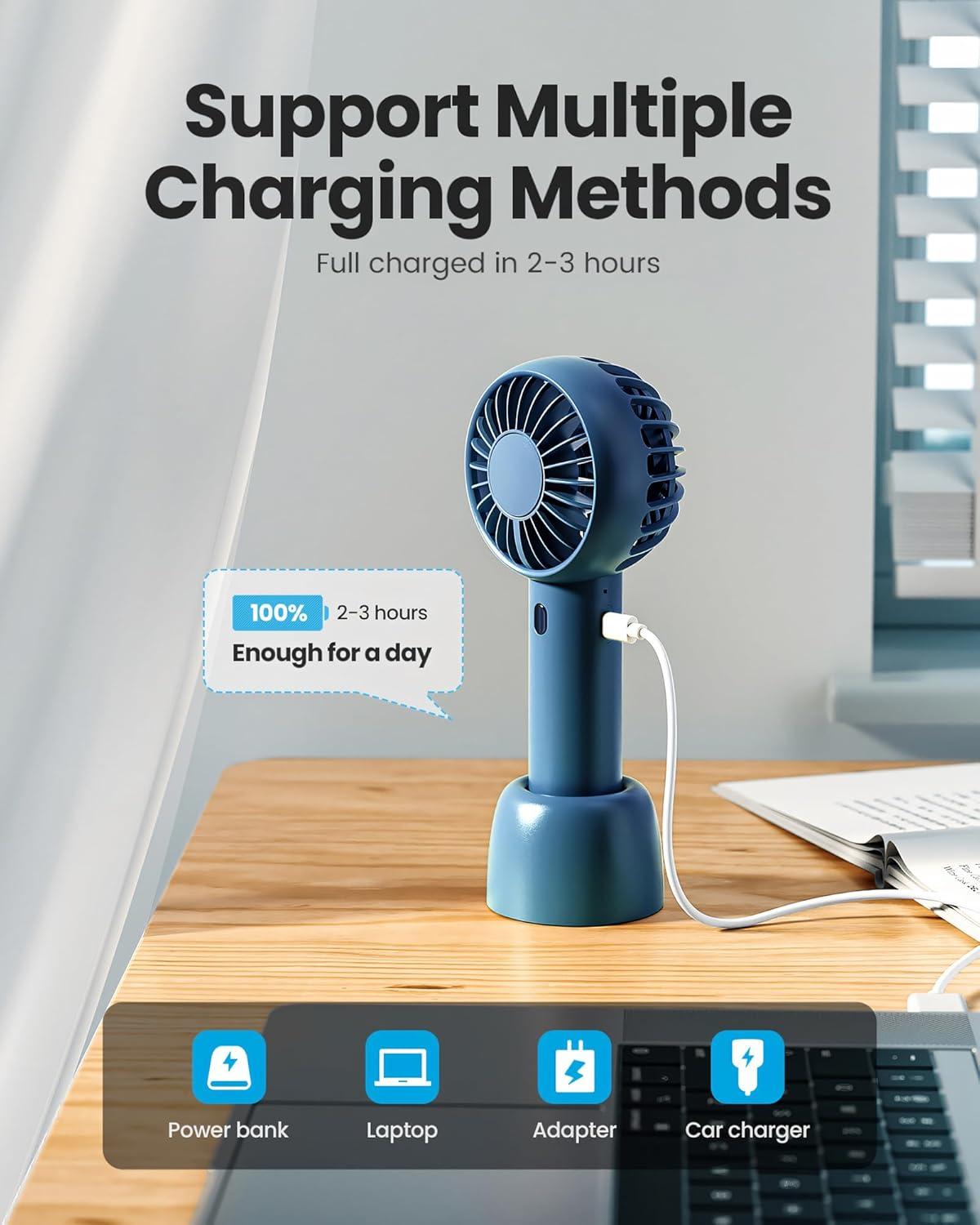 image:imageGaiatop Mini Portable Fan Small and Powerful Cute Design 3 Speed Personal Handheld fan and Desktop with Base Lightweight USB Rechargeable for Travel Lash Makeup Girl Women Summer Gift GreenNavy blue
